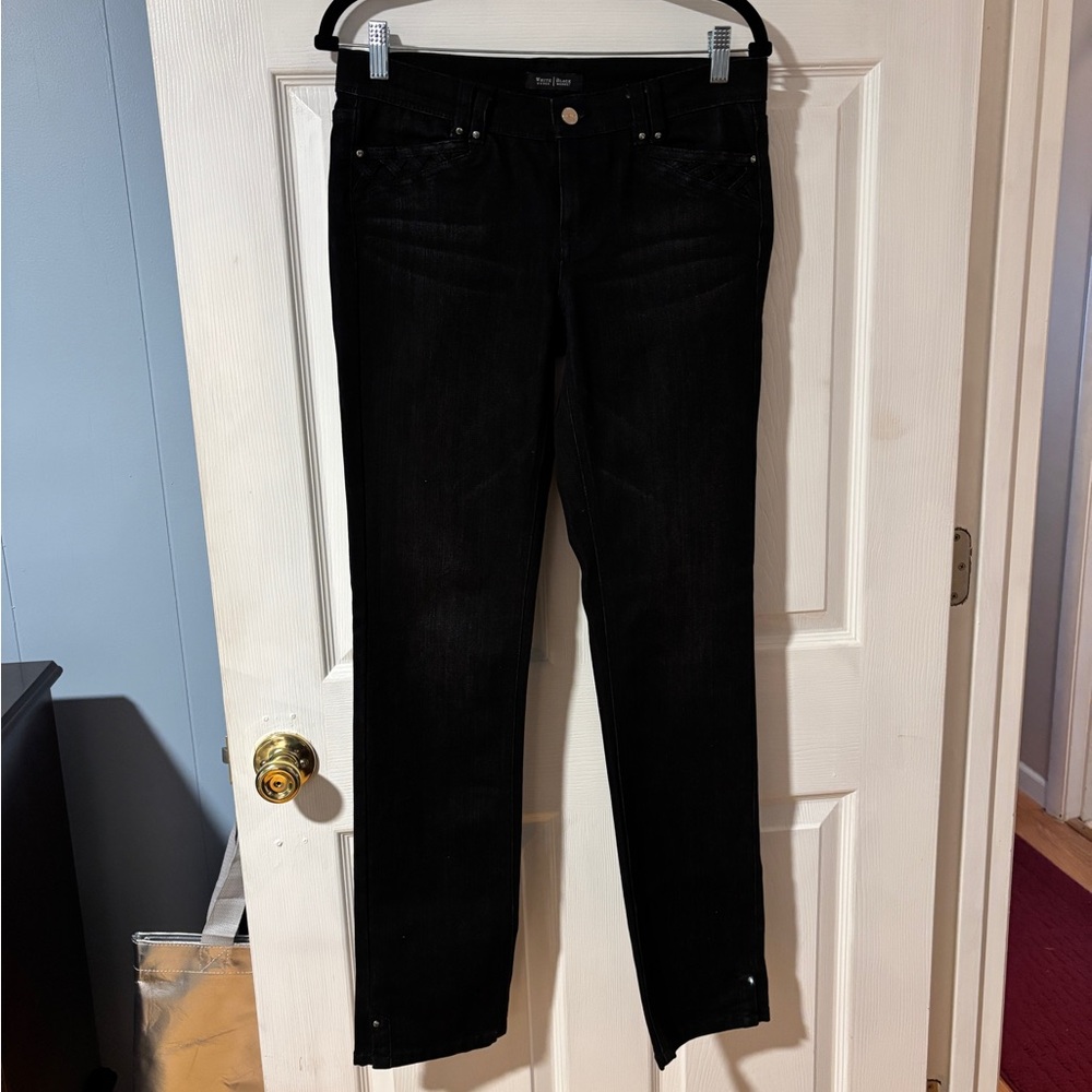 White House Black Market Noir Embellished Straight Leg Low-Rise Black Jeans 4